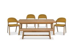 Stratford Large Extending Dining Table with Small Bench and 4 Fabric Chairs - Mustard Velvet