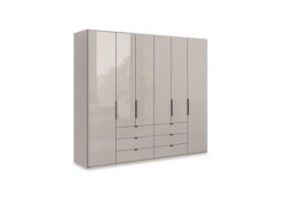 Wiemann - Amara 250cm 6 Door Combi Wardrobe with Glass Doors and Drawers - Pebble Grey