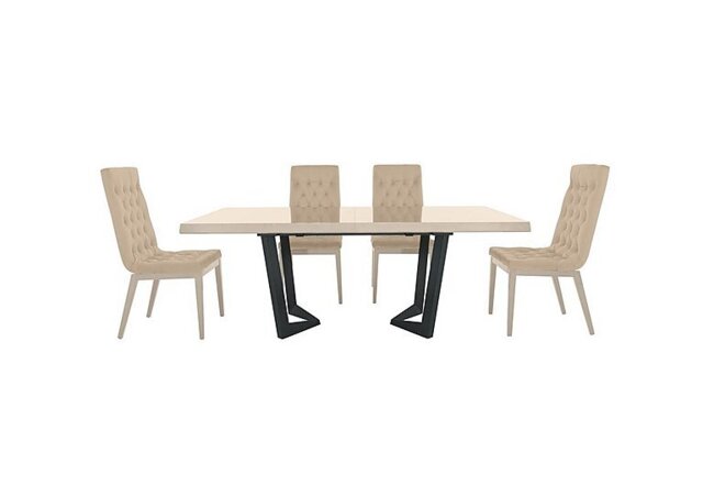 Palazzo 200cm Extending Dining Table in Sand Birch with 4 Capitonne Buttoned Chairs - Aquos Cream