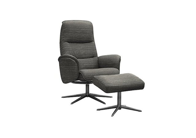 G Plan - Falum Fabric Swivel Recliner Chair and Footstool with Black Base - Victoria Slate