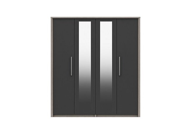 London Bedrooms - Euston 4 Door Wardrobe with Mirrors - Grey Oak/Graphite Gloss