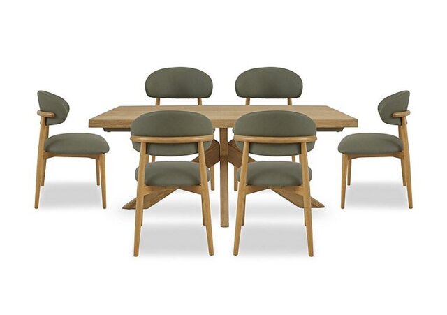 Riga Dining Table with Wooden Star Base and 6 Wooden Chairs - 180-cm - Green