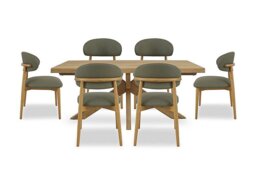 Riga Dining Table with Wooden Star Base and 6 Wooden Chairs - 180-cm - Green