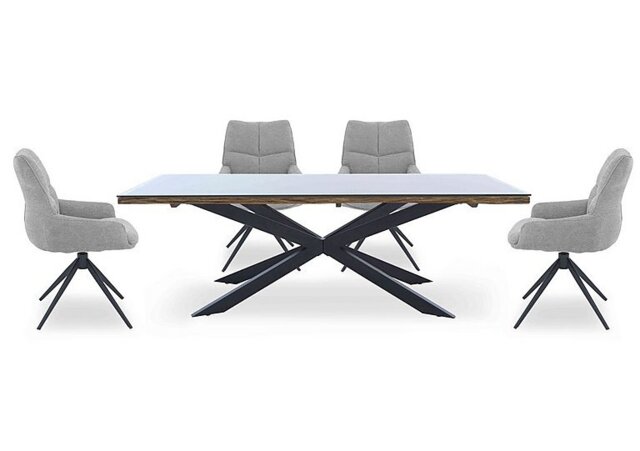 Kiara Large Rectangular Dining Table with Black Legs and 4 Swivel Fabric Chairs - Taupe