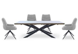 Kiara Large Rectangular Dining Table with Black Legs and 4 Swivel Fabric Chairs - Taupe