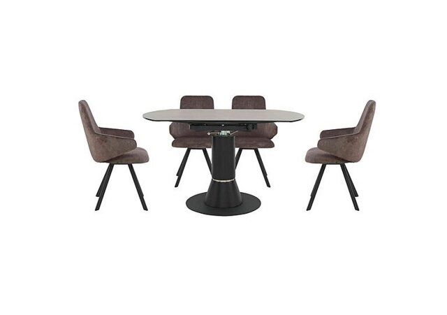 Enterprise Round Extending Dining Table and 4 Swivel Dining Arm Chairs Set