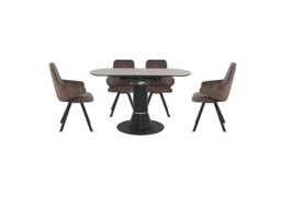 Enterprise Round Extending Dining Table and 4 Swivel Dining Arm Chairs Set