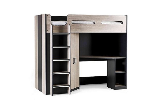 Jakob High Sleeper with Wardrobe and Desk - Anthracite