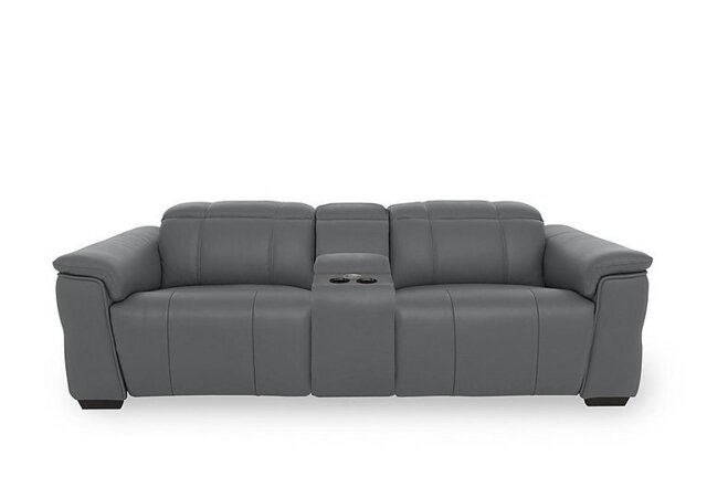 Inca NC Leather 3 Seater Power Recliner Sofa with Pop Up Light Console and Power Headrests - Granite