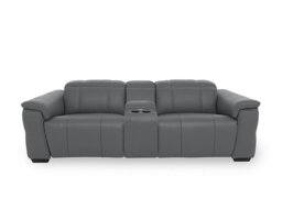 Inca NC Leather 3 Seater Power Recliner Sofa with Pop Up Light Console and Power Headrests - Granite