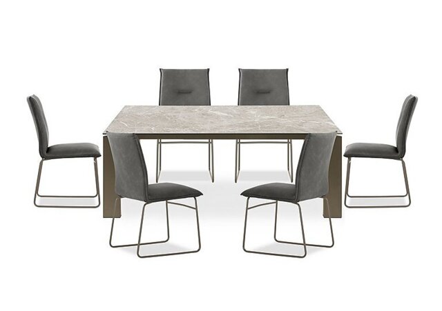 Connubia - Viola 180cm Large Extending Dining Table with Arenaria Ceramic Top and Lava Metal Legs and 6 Maya Chairs - Lava