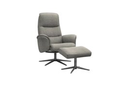 G Plan - Falum Fabric Swivel Recliner Chair and Footstool with Black Base - Mirage Slate