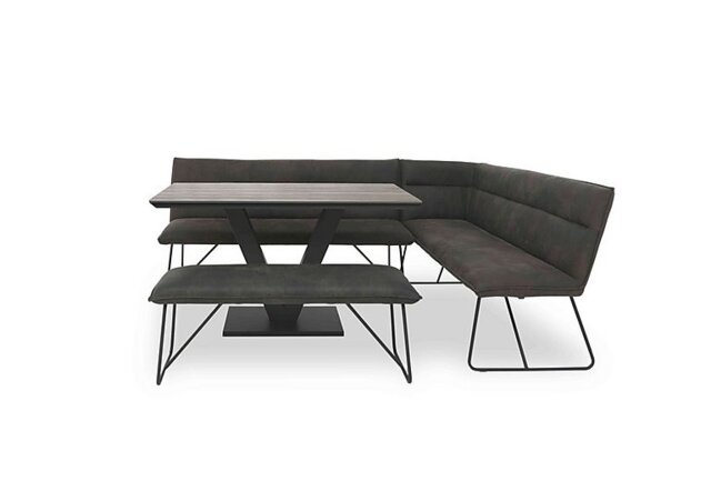 Ruben Dining Table with a Faux Suede Right Hand Facing Corner Bench and Standard Bench - Oak