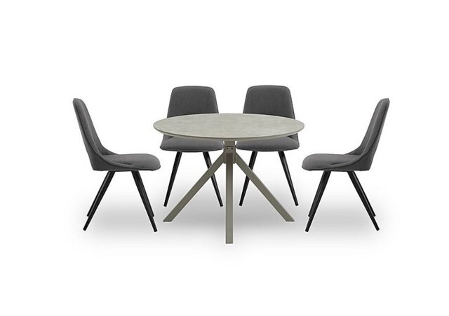 Matera Round Dining Table with Star Base and 4 Fabric Chairs with Black Legs - Dark Grey