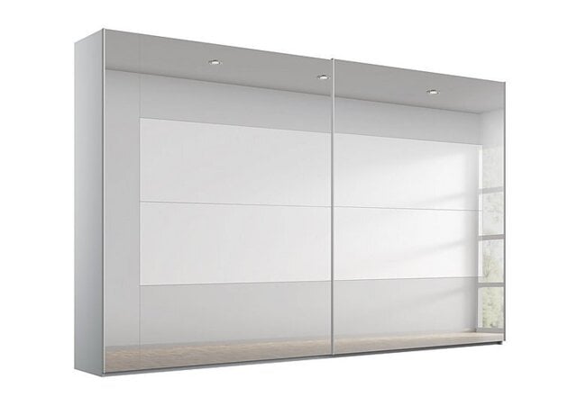 Rauch - Rio 316cm 2 Door Sliding Wardrobe with Basic Interior Fittings Package - Silk Grey Carc/Grey Mirror