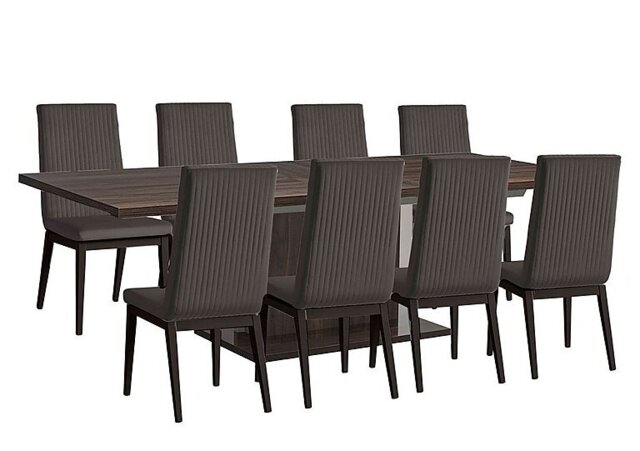 Venezia 200 cm Extending Dining Table and 8 Fluted Faux Leather Chairs Set - Walnut