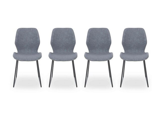Matteo Set of 4 Faux Leather Ski Leg Dining Chairs - Light Grey