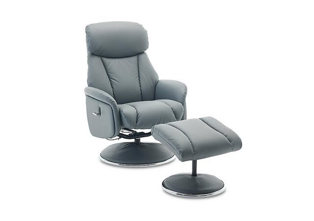 Elm Leather Swivel Recliner Chair and Footstool - Petrol Blue
