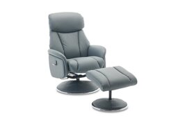 Elm Leather Swivel Recliner Chair and Footstool - Petrol Blue