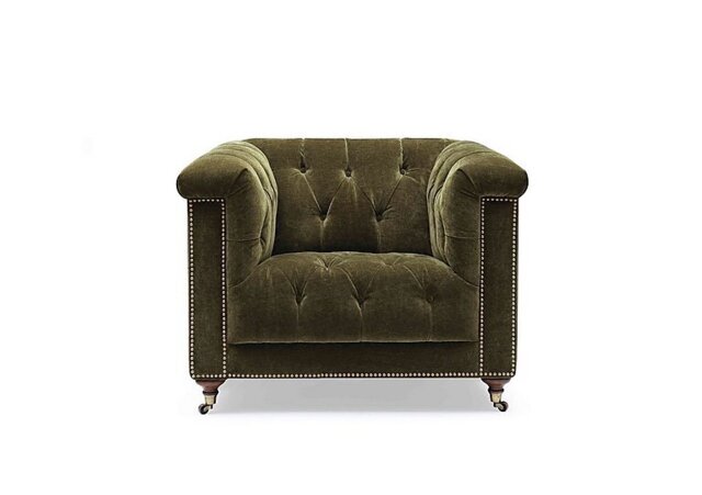 At The Helm - Wallace Fabric Chesterfield Chair - Pine