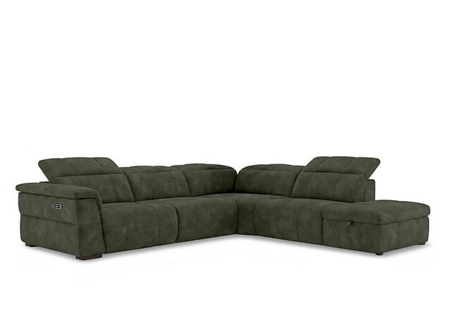 Inca Fabric Power Recliner Right Hand Facing Corner Sofa with Power Headrests and Storage Chaise End - Olive Green - Sofas and Armchairs