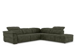 Inca Fabric Power Recliner Right Hand Facing Corner Sofa with Power Headrests and Storage Chaise End - Olive Green - Sofas and Armchairs