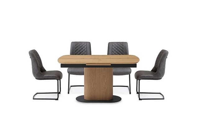 Jayden Pop Up Extending Dining Table and 4 Faux Leather Cantilever Chairs - 140-cm - Dark Grey