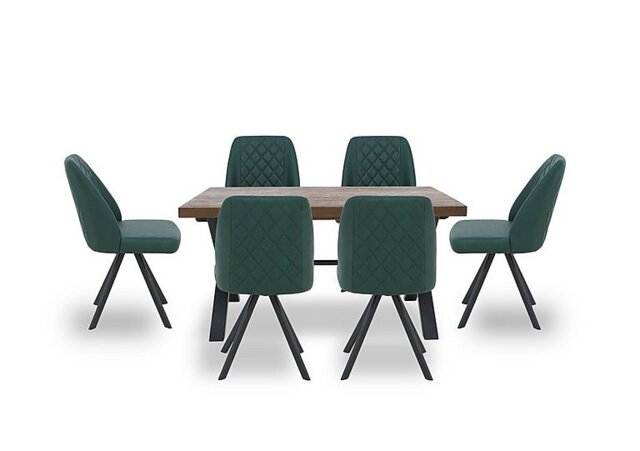 Jupiter Dining Table with X Shaped Legs and 6 Swivel Chairs - 150-cm - Green