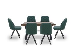 Jupiter Dining Table with X Shaped Legs and 6 Swivel Chairs - 150-cm - Green