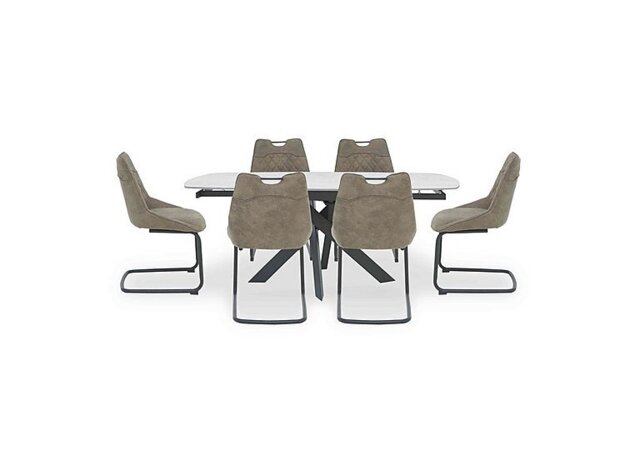 Warrior Crystal White Swivel Extending Dining Table with 6 Cantilever Chairs - White