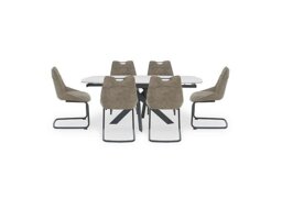 Warrior Crystal White Swivel Extending Dining Table with 6 Cantilever Chairs - White