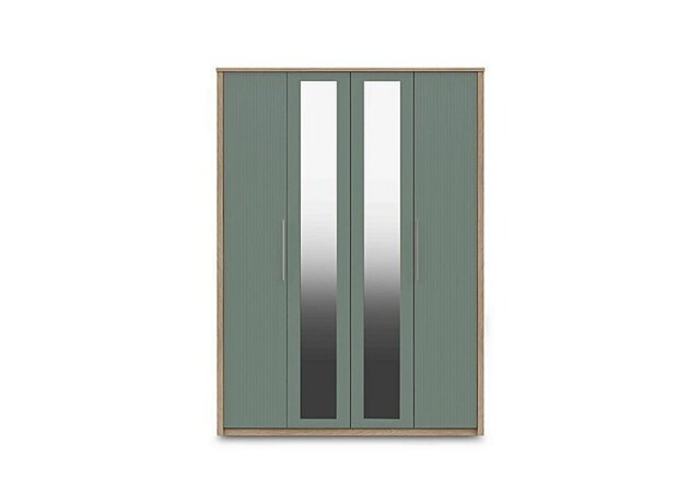 London Bedrooms - Chelsea 4 Door Tall Wardrobe with 2 Mirror Doors and Silver Handles