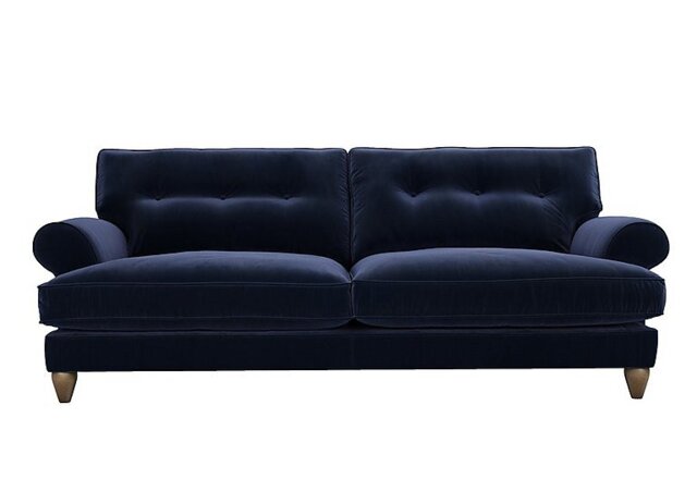 The Lounge Co. - Bronwyn 4 Seater Fabric Classic Back Fibre Fill Sofa With Walnut Feet - Midnight Indigo
