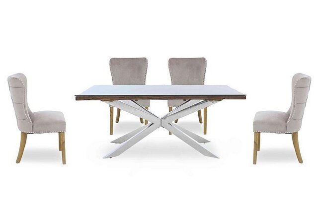 Kiara Small Rectangular Dining Table with Chrome Legs and 4 Luxe Fabric Chairs
