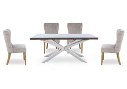 Kiara Small Rectangular Dining Table with Chrome Legs and 4 Luxe Fabric Chairs