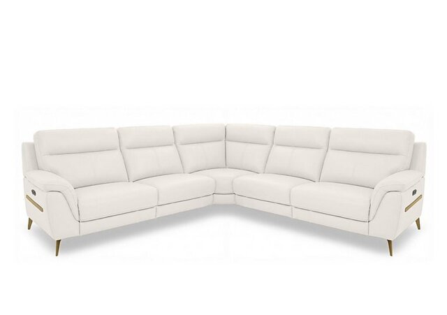 World of Leather - Eclipse Large Leather Power Recliner Corner Sofa with Power Headrests - Star White