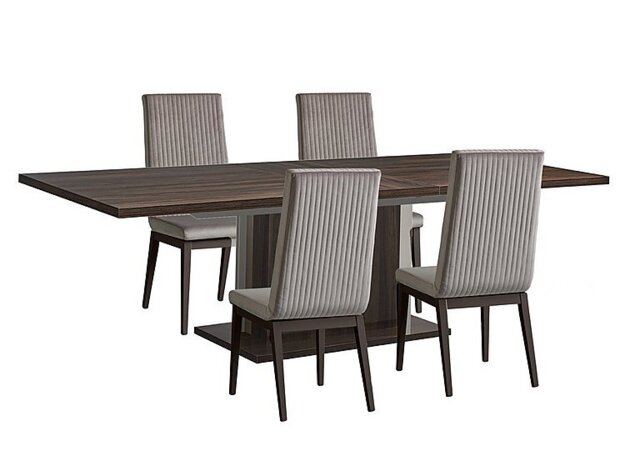 Venezia 200 cm Extending Dining Table and 4 Fluted Fabric Chairs Set - Walnut