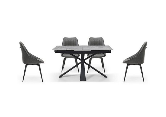 Crete Small Extending Dining Table and 4 Faux Leather Swivel Chairs