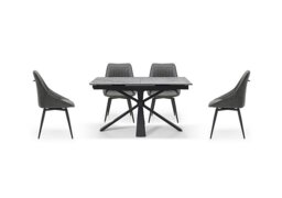 Crete Small Extending Dining Table and 4 Faux Leather Swivel Chairs
