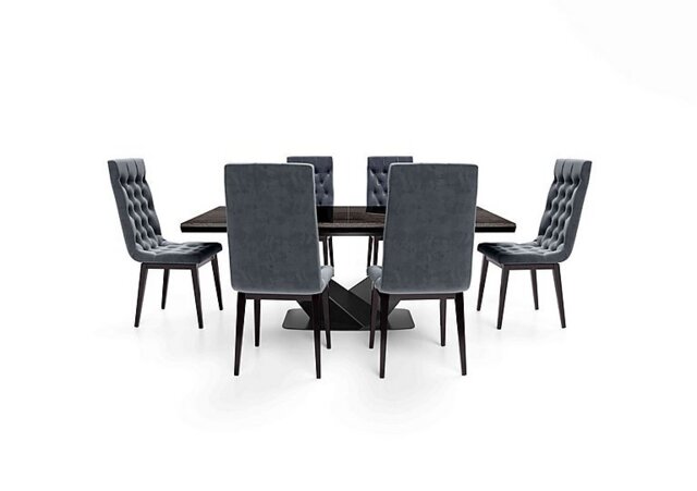 Vita Extending Dining Table and 6 Button Back Chairs - 300-cm - Miraglio Charcoal