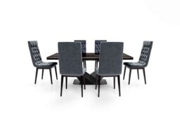 Vita Extending Dining Table and 6 Button Back Chairs - 300-cm - Miraglio Charcoal