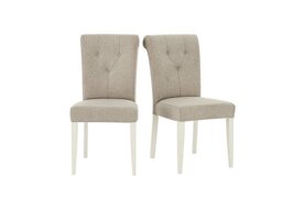 Furnitureland - Annecy Pair of Upholstered Fabric Roll Back Dining Chairs - Soft Grey