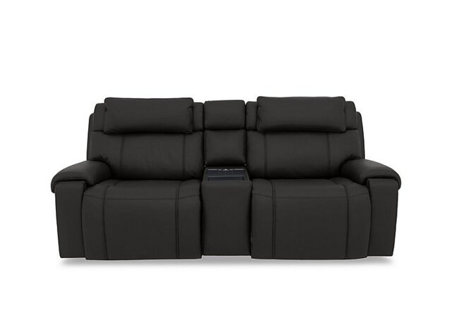 World of Leather - Hollywood Leather 3 Seater Power Recliner Media Sofa with Power Headrests and Storage Arms - Classic Black - Sofas and Armchairs