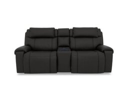 World of Leather - Hollywood Leather 3 Seater Power Recliner Media Sofa with Power Headrests and Storage Arms - Classic Black - Sofas and Armchairs