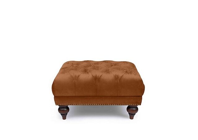 At The Helm - Shackleton Leather Square Footstool with Turned Feet