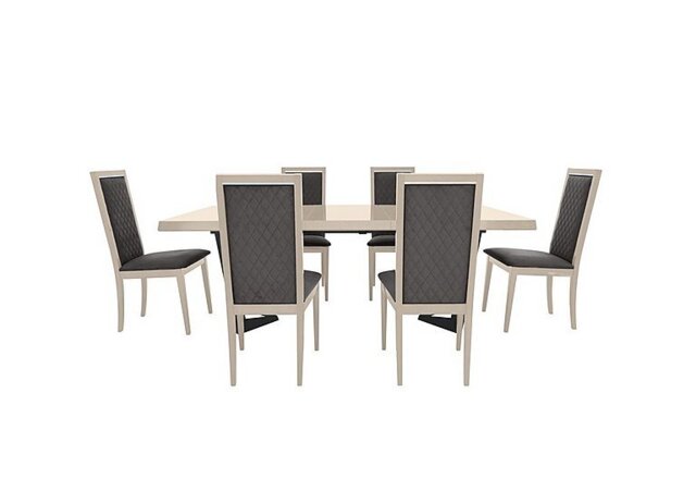 Palazzo 160cm Extending Dining Table in Sand Birch with 6 Rombi Chairs - Aquos Dark Grey
