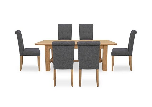 Furnitureland - Augusta Large Rectangular Extending Dining Table and 6 Roll Back Upholstered Chairs - Anthracite