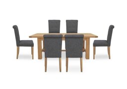 Furnitureland - Augusta Large Rectangular Extending Dining Table and 6 Roll Back Upholstered Chairs - Anthracite