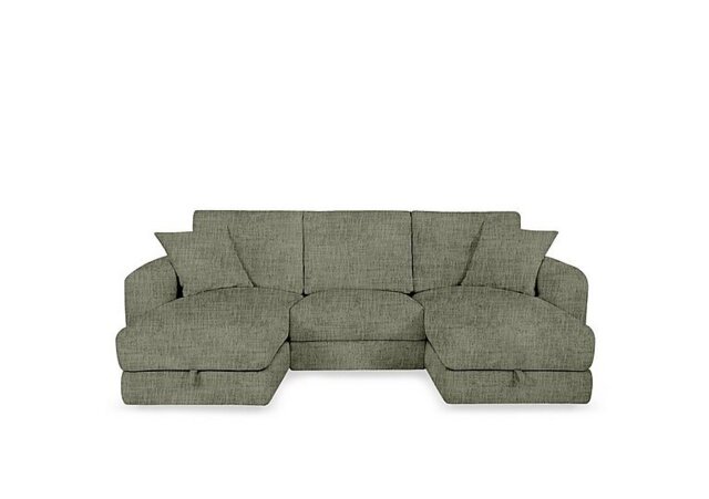 Nest Small Fabric U-Shaped Corner Sofa with Double Storage Chaises - Olive Green