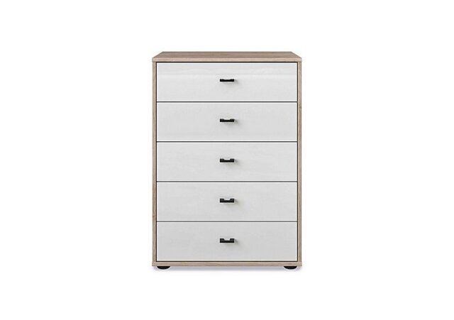 Wiemann - Dallas 60cm 5 Drawer Glass Chest - Holm Oak and White